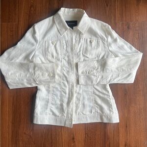 Express Women’s White Linen Blend Utility Jacket Size 3/4 Lightweight